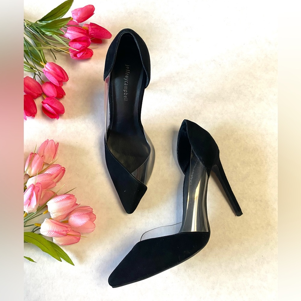 Jeffrey Campbell Black Suede Vinyl Stilettos Heels
